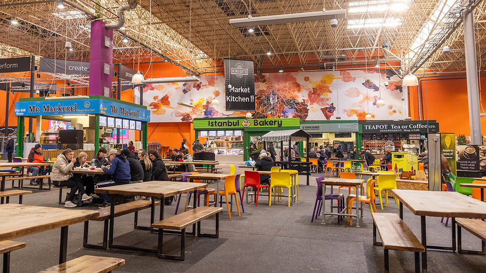 Street-food hall inside Leeds Kirkgate Market